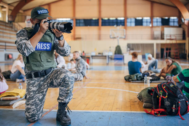 Army press with civilians after natural disaster