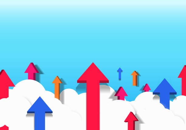 istock A paper arrow pointing up in the sky was placed on a white cloud on a blue background like a growing business. 1418493477