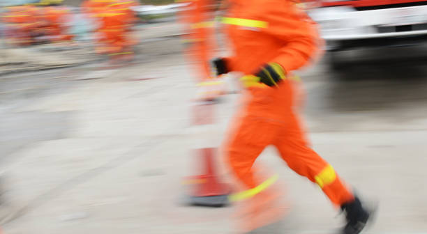 istock Search and rescue forces search through a destroyed building. blur motion 1418494495