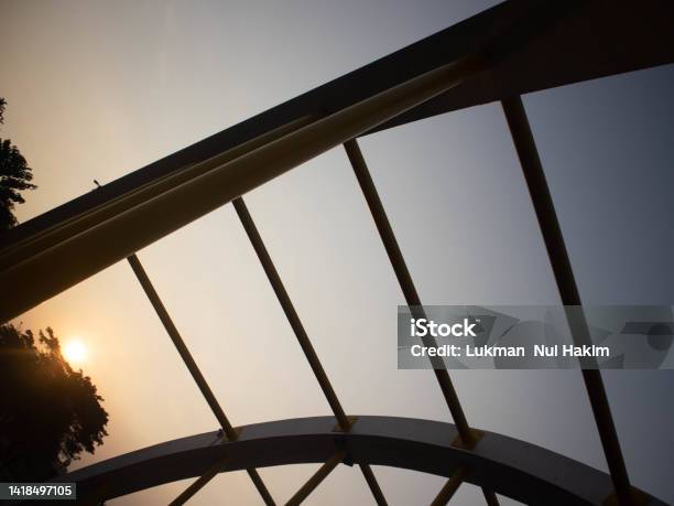 Top View Of The Pillar Bridge With The Sunset Stock Photo - Download Image Now - 2013, Architecture, Asphalt