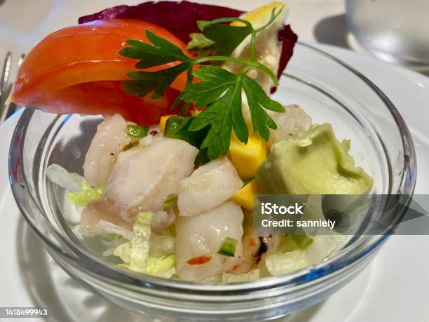 Ceviche Of Fish With Avocado Stock Photo - Download Image Now - Appetizer, Avocado, Blue