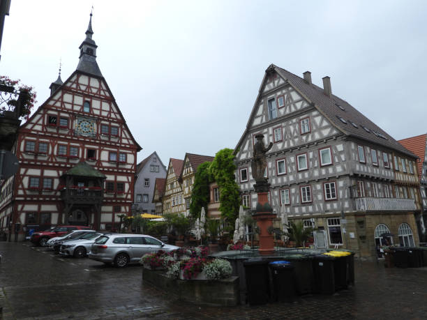 Half-timbered architecture - Backnang - Baden-Württemberg - Germany stock photo