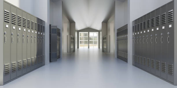 istock High school hallway locker. Education building interior, empty corridor 1418516065