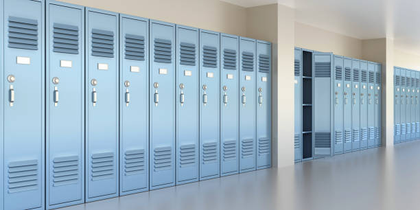 istock High school corridor locker. Education building interior, empty aisle. 1418516090