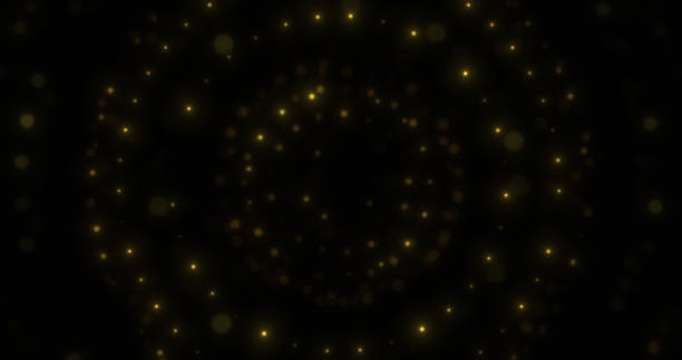 istock Gold particles abstract background. Beautiful futuristic glittering in space on black background. 1418518082