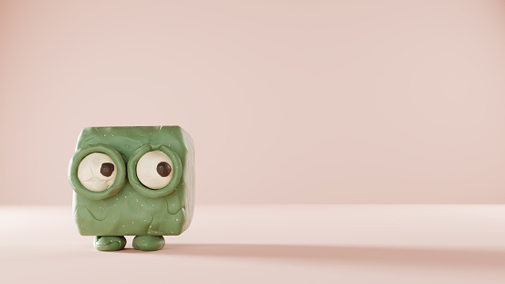 Funny character made of a plasticine cube with eyes