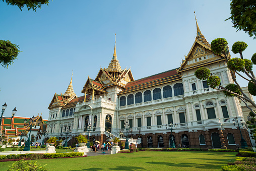 Bangkok, Thailand, March 20, 2016; Famous Royal grand palace in Bangkok. Tourists visiting the temple.
