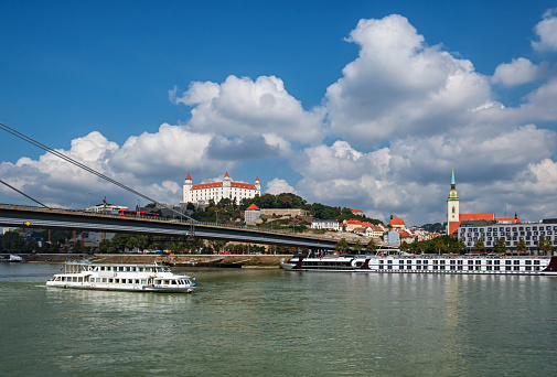 Bratislava old town and Danube river at sunny day