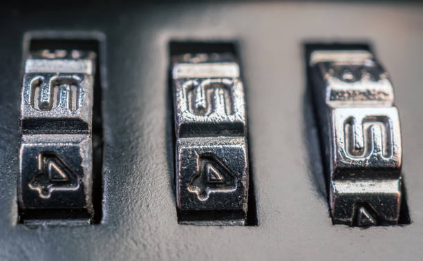 istock Locking mechanism of combination lock, safety system, macro photography 1418532981