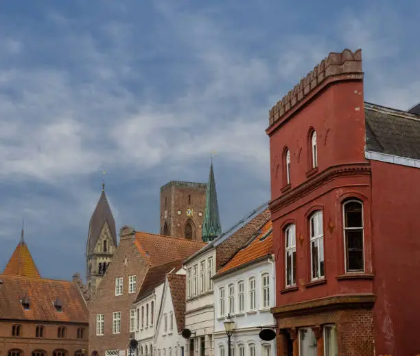 Photo of Street scenes in the historical town of Ribe, South West Jutland, Denmark. The oldest town in Denmark and in Scandinavia, established in the early eighth century in the Germanic Iron Age.