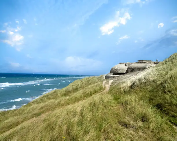 Photo of World War II German bunkers dotting the beaches of Hirtshals on the coast of Skagerrak, Jutland, northern Denmark