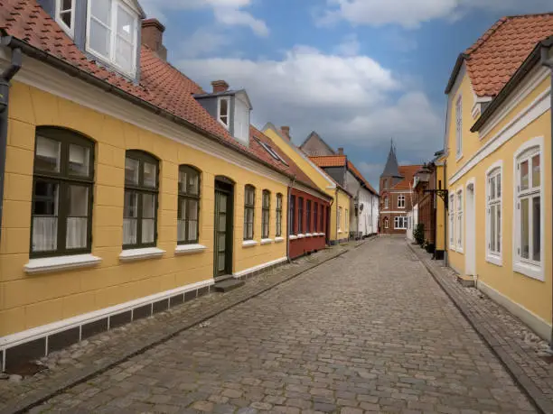 Photo of Street scenes in the historical town of Ribe, South West Jutland, Denmark. The oldest town in Denmark and in Scandinavia, established in the early eighth century in the Germanic Iron Age.