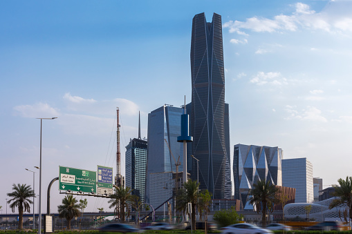 Riyadh, Saudi Arabia, KSA - August 28, 2022 KAFD modern buildings before sunset time in the new King Abdullah Financial District in Riyadh