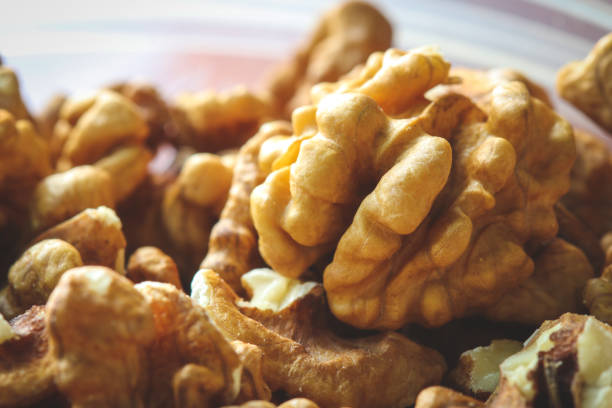 Close up on shelled walnuts stock photo