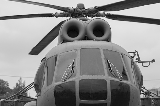 helicopter stands outside in Kursk in the afternoon in autumn