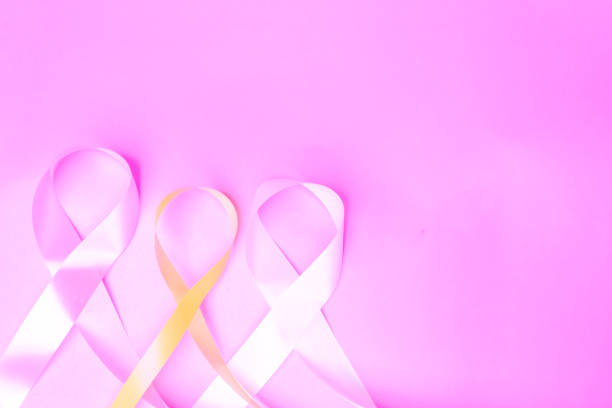 nastro di sensibilizzazione sul cancro al seno, nastro rosa, nastro bianco, lotta contro la violenza contro le donne e nastro giallo, prevenzione del suicidio. - breast cancer cancer breast cancer awareness ribbon pink foto e immagini stock