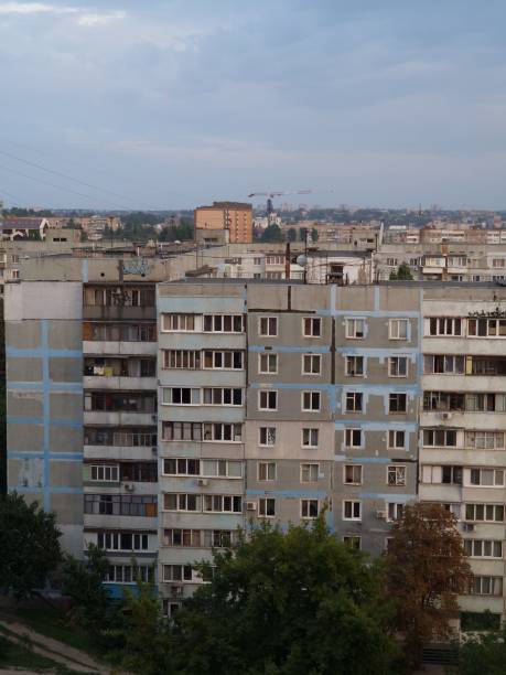 istock fragment of a multi-storey building of Soviet architecture 1418564370