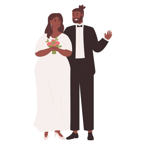 ilustraciones, imágenes clip art, dibujos animados e iconos de stock de recién casados con ropa festiva2 - love romance cartoon heterosexual couple
