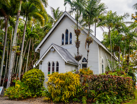 Small church in a tropical setting