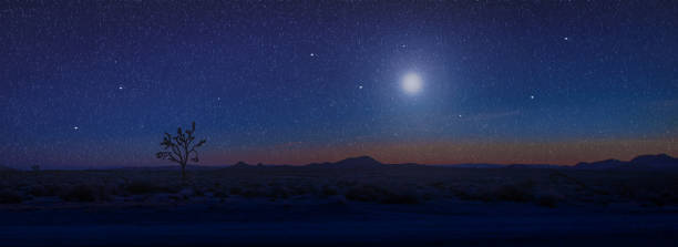 istock blue night sky over desert with falling stars and moon 1418601582