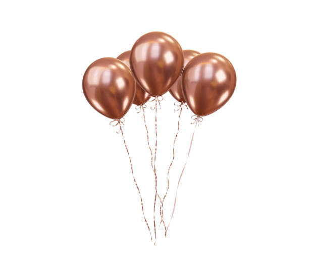 istock Pink balloons with gold ribbons. 3d rendering 1418602044