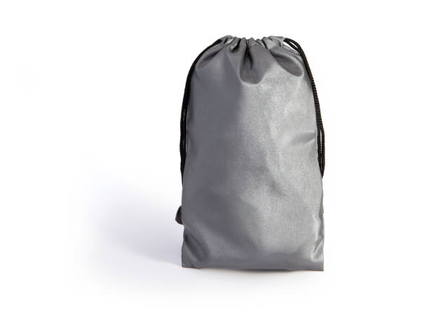 istock Silver color drawstring pouch mockup isolated on white background. 1418620975