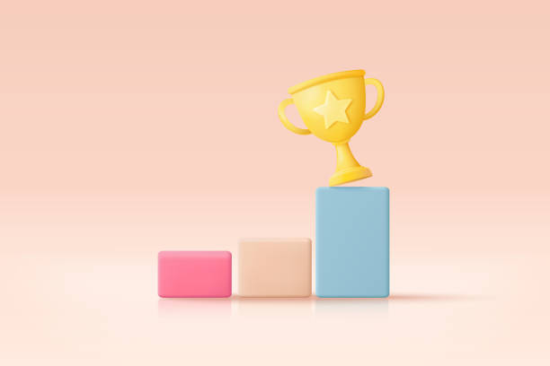 istock 3d winners minimal with golden cup, gold winners stars on podium background. Award ceremony concept on pedestal with cartoon style. 3d vector render isolated on pastel background 1418621669
