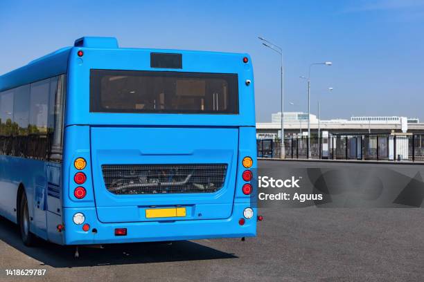Blue Electric Bus On The Public Transport Station Stock Photo - Download Image Now - Auto Repair Shop, Automobile Industry, Battery