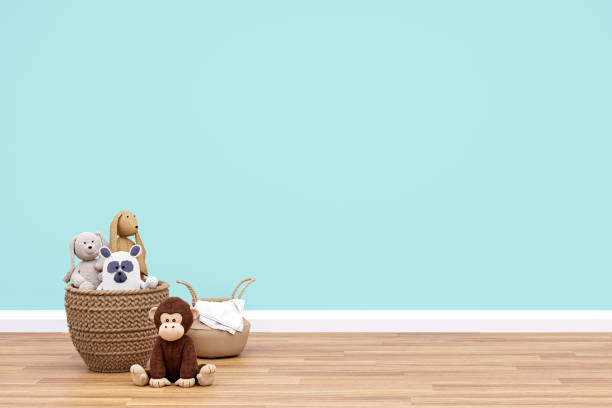Kid playroom wall mockup. 3d rendering illustration.