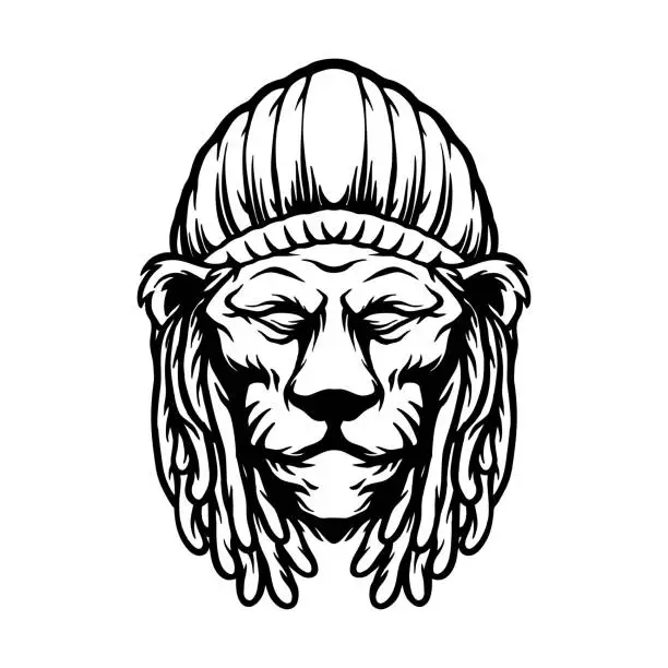 Vector illustration of Rastafarian Lion Head Silhouette