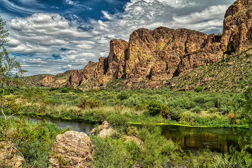 Monsoon clouds over the Bulldog Cliffs and the Salt Rriver in the Sonoran Desert near Phoenix, Arizona
