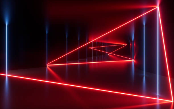 istock Neon lines and interior building scene, 3d rendering. 1418637956