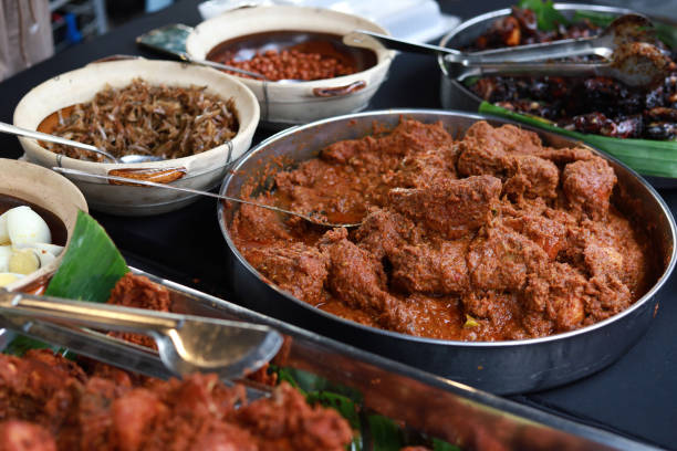 Malaysian traditional food Nasi Lemak dishes at food stall stock photo