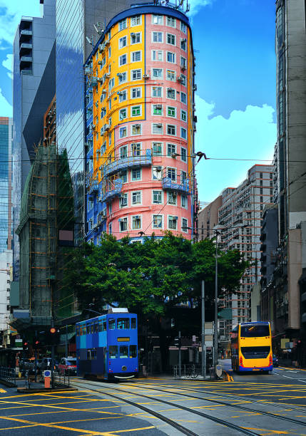 istock Tram runs from Wan Chai to Admiralty on Johnston Road. 1418639820