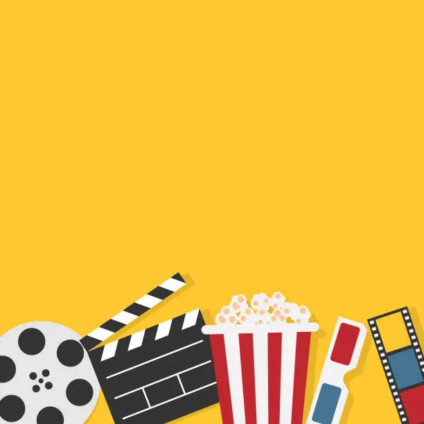 Vector illustration of cinema movie copy space on yellow background. movie and cinema video concept. vector illustration in flat style modern design
