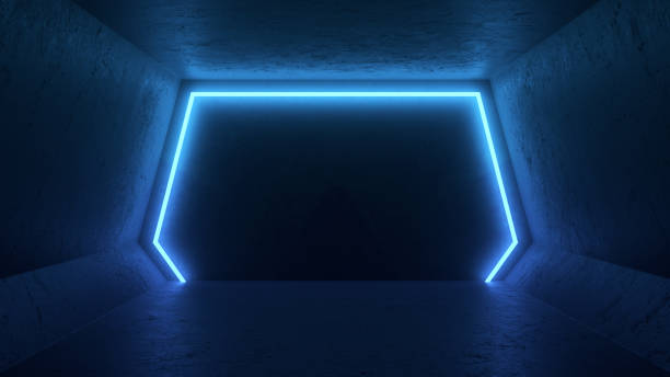 istock Futuristic Dark Hallway with Neon Lights 1418653922