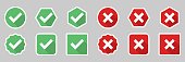 istock Check and wrong marks Icon Set, Tick and cross marks, Accepted,Rejected, Approved,Disapproved, Yes,No, Right,Wrong, Green,Red, Correct,False, Ok,Not Ok - vector mark symbols. White stroke design. 1418655891