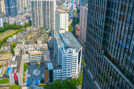 Modern urban architecture in Chengdu on sunny days