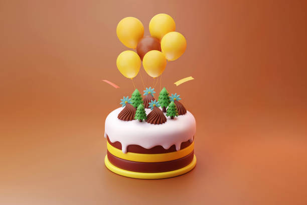 istock Christmas Chocolate cake with white icing 3d illustration gift card 1418664360