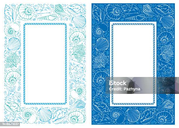 Seashell Rectangle Frame Set Stock Illustration - Download Image Now ...