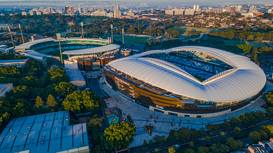 Aerial view of Sydney Football Stadium in the early morning on opening day Sunday, August 28, 2022