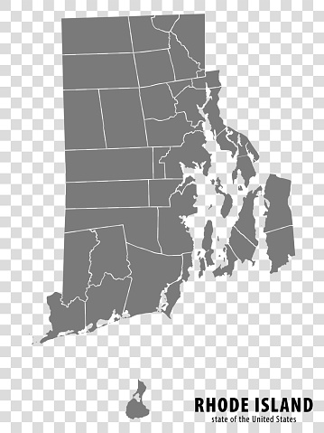 State Rhode Island map on transparent background. Blank map of  Rhode Island with  regions in gray for your web site design, logo, app, UI. USA. EPS10.