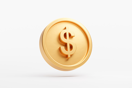 Moneda de oro dólar us moneda moneda icono signo o símbolo negocio e intercambio financiero 3D ilustración de fondo photo
