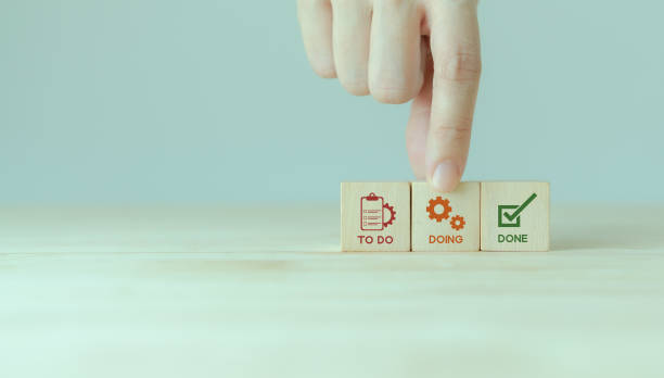 istock Work tracking concept; TO DO, DOING, DONE. Kanban board tools for effective team management. Agile project management tool to help visualize work, limit work-in-progress, and maximize efficiency. 1418687426