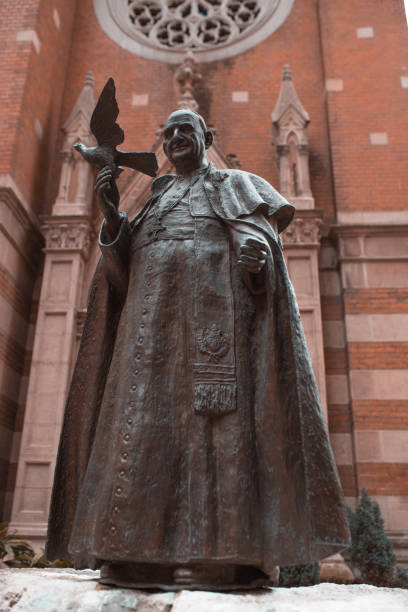 Istanbul, Turkey - 14 February 2019: Papa XXIII. Jean Statue. Detail from the historical building of St. Antoine Catholic Church in Istiklal Avenue, Beyoglu, Istanbul, Turkey