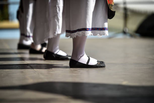 istock Traditional greek costume detail during a dance performance 1418701021