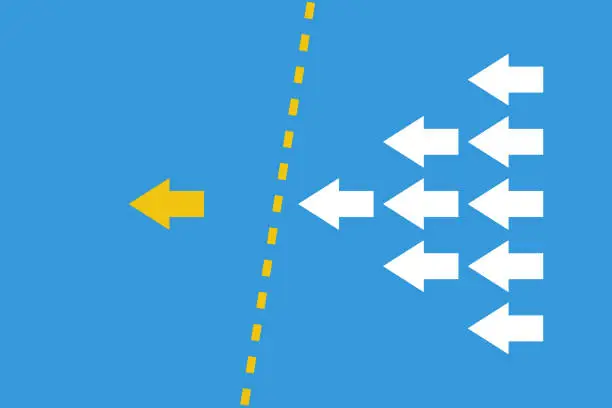 Vector illustration of leader crossed forbidden line, leadership vector concept, finish line and winner