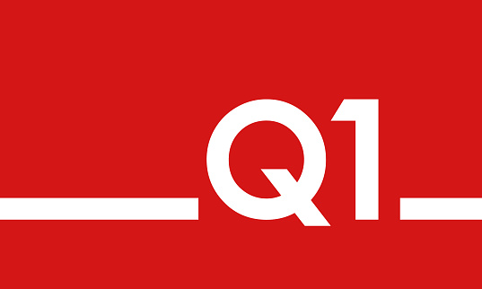 Q1 on red background, first quarter cover or poster