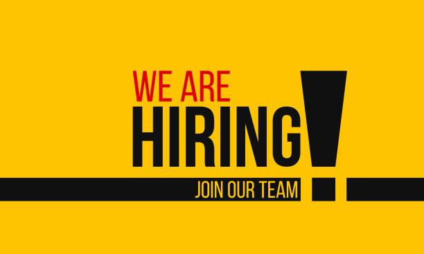 ilustrações de stock, clip art, desenhos animados e ícones de we are hiring, join our team, poster or banner with yellow background - help wanted sign