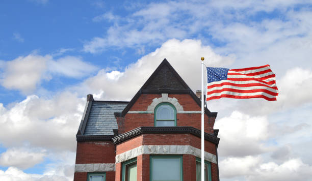 istock Richardsonian Romanesque  Brownstone Home Roof 1418704741